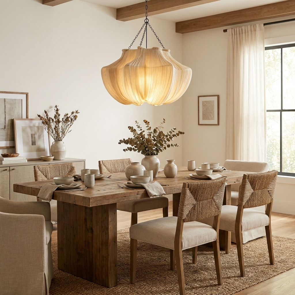 Pleated Fabric Pendant Light Natural Oatmeal 19.7 in