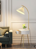 Pleated Shade Arc Floor Lamp with Side Table 65 in Set of 2