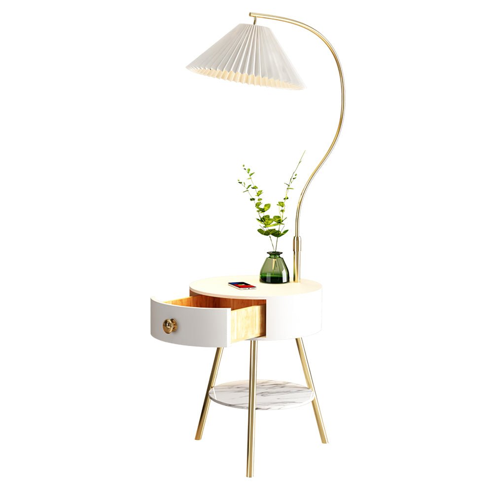 Pleated Shade Floor Lamp with Round Nightstand 66.9 in Set of 3