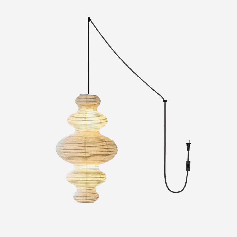 Plug In Paper Tower Swag Pendant Light Mulberry Paper 18.5 in Set of 3