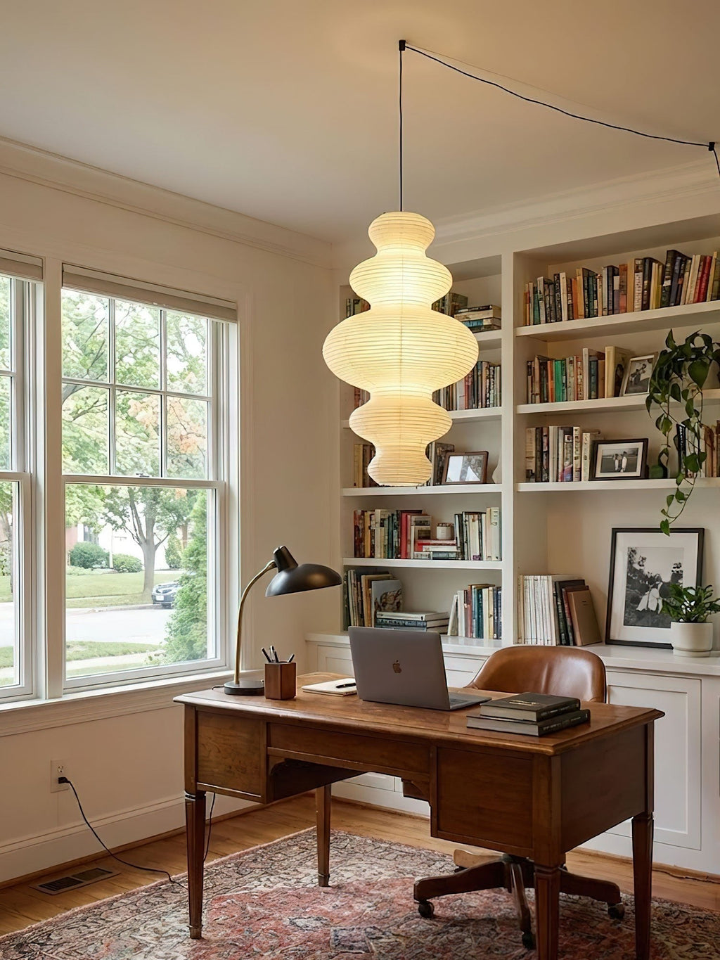 Plug In Paper Tower Swag Pendant Light Mulberry Paper 18.5 in Set of 3