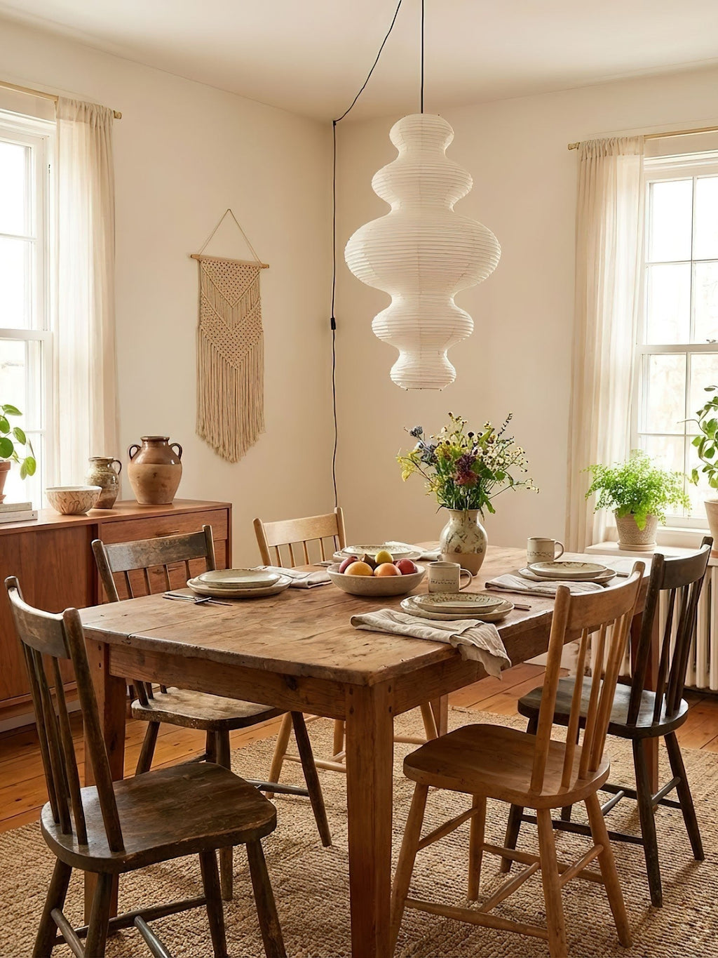 Plug In Paper Tower Swag Pendant Light Mulberry Paper 18.5 in Set of 3