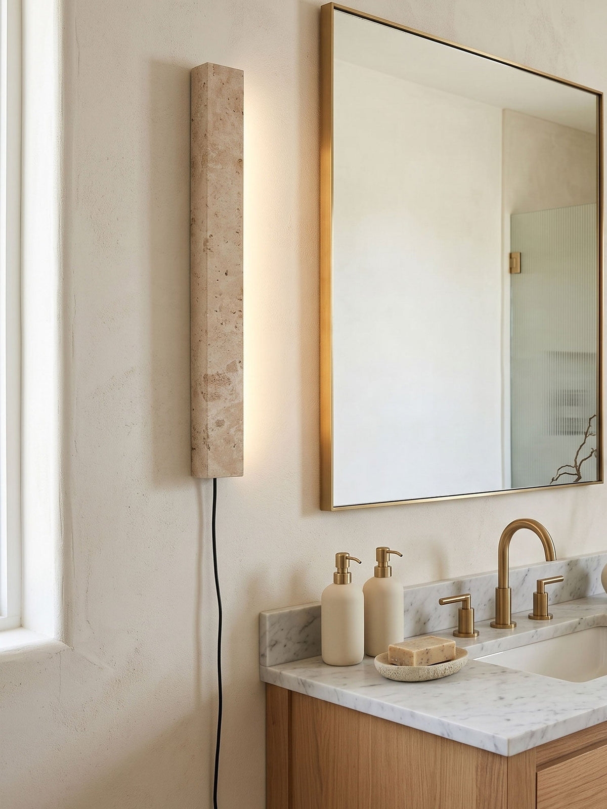 Plug In Travertine Linear Wall Light 18.9 in Set of 3