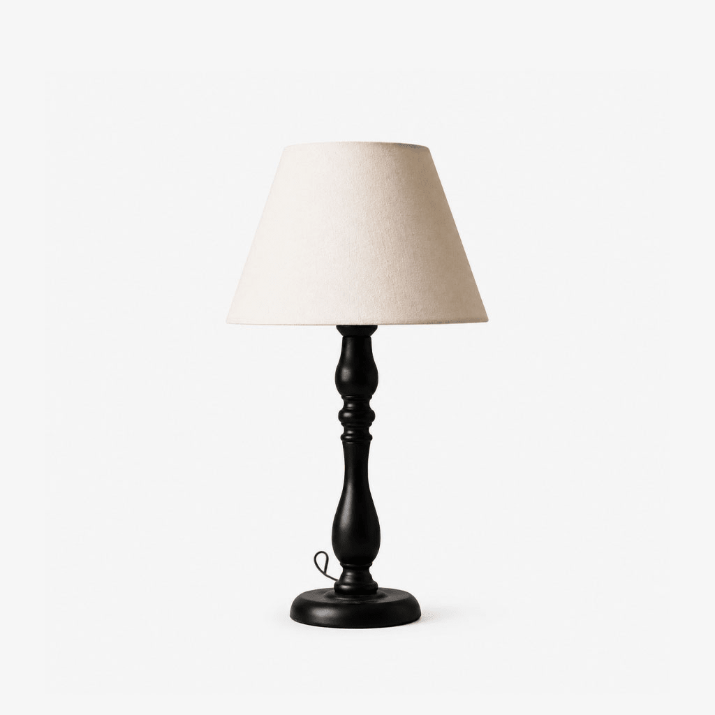 Printed Fabric Table Lamp Black Turned Base 20.5 in Set of 3