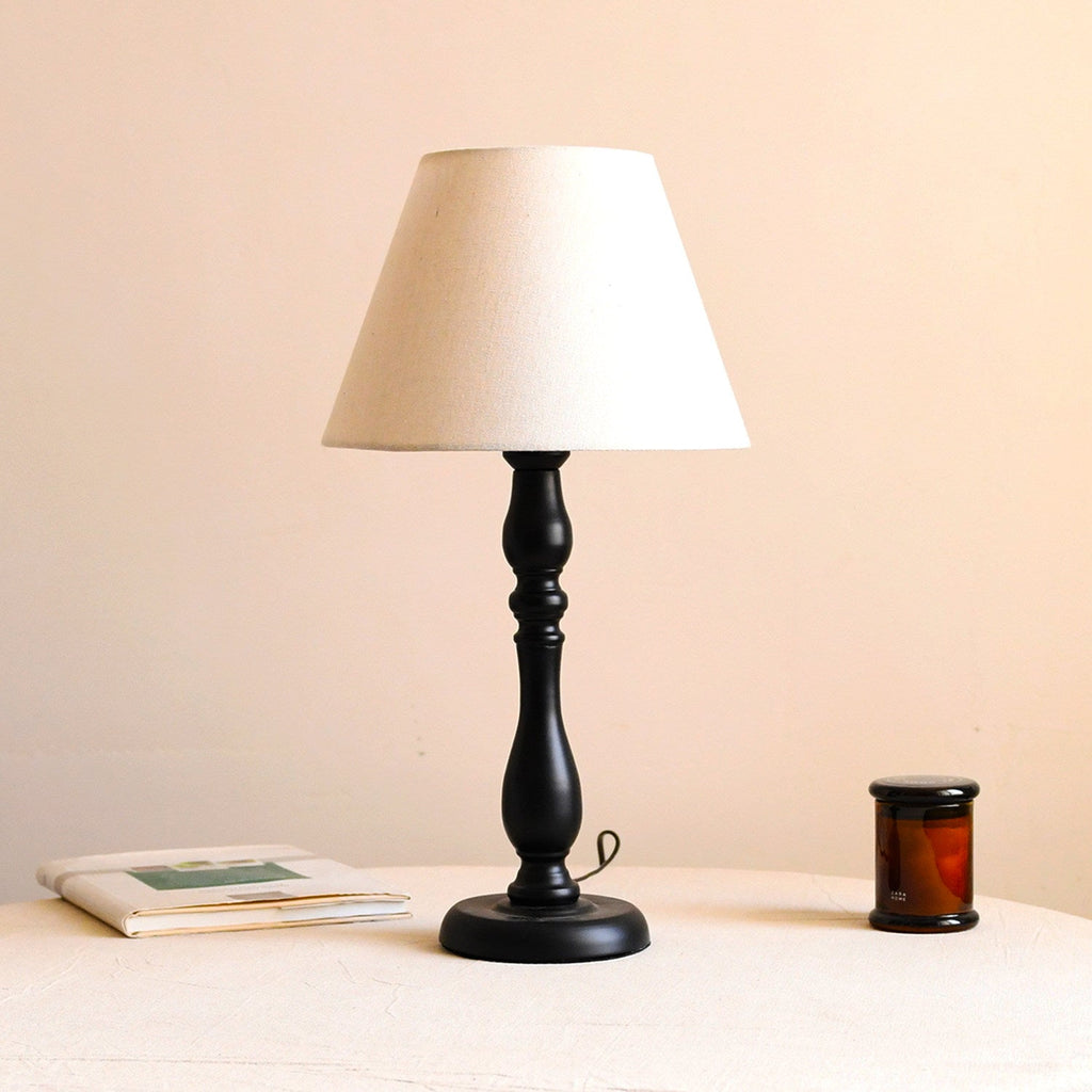 Printed Fabric Table Lamp Black Turned Base 20.5 in Set of 3