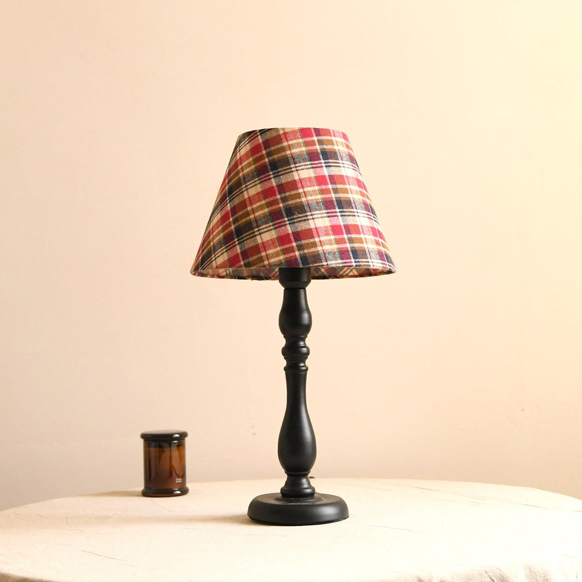 Printed Fabric Table Lamp Black Turned Base 20.5 in Set of 3