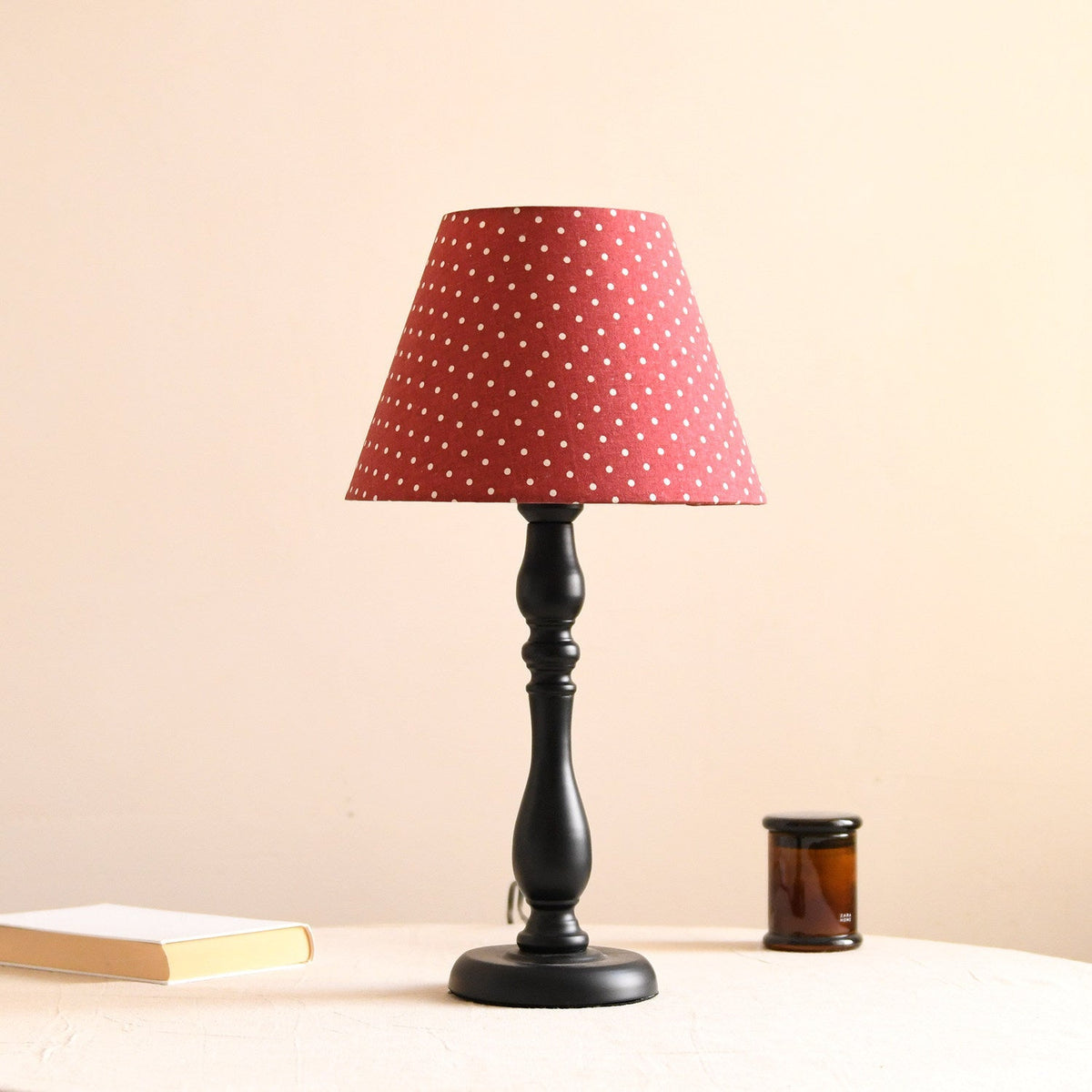 Printed Fabric Table Lamp Black Turned Base 20.5 in Set of 3