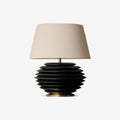 Ribbed Wood Table Lamp Black Base Fabric Shade 19.7 in Set of 2