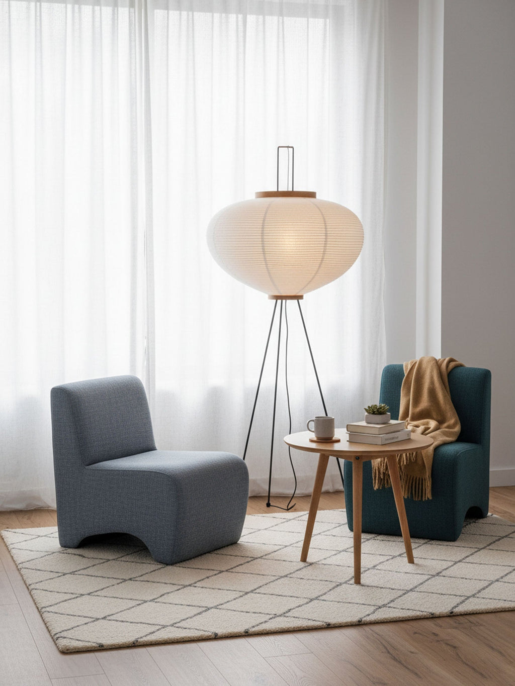 Rice Paper Floor Lamp Lantern on Tripod Legs 47.2 in Set of 2