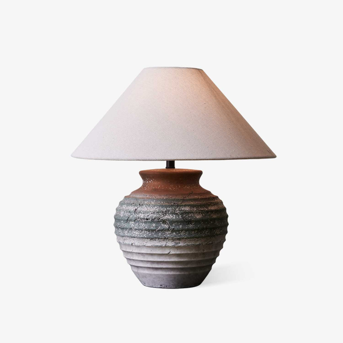 Ridged Clay Table Lamp Terracotta to Charcoal Ombre 17.7 in