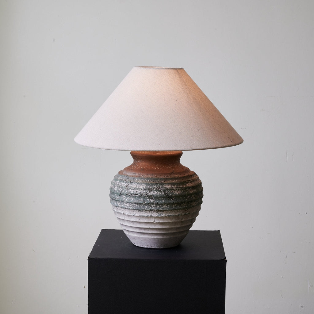 Ridged Clay Table Lamp Terracotta to Charcoal Ombre 17.7 in
