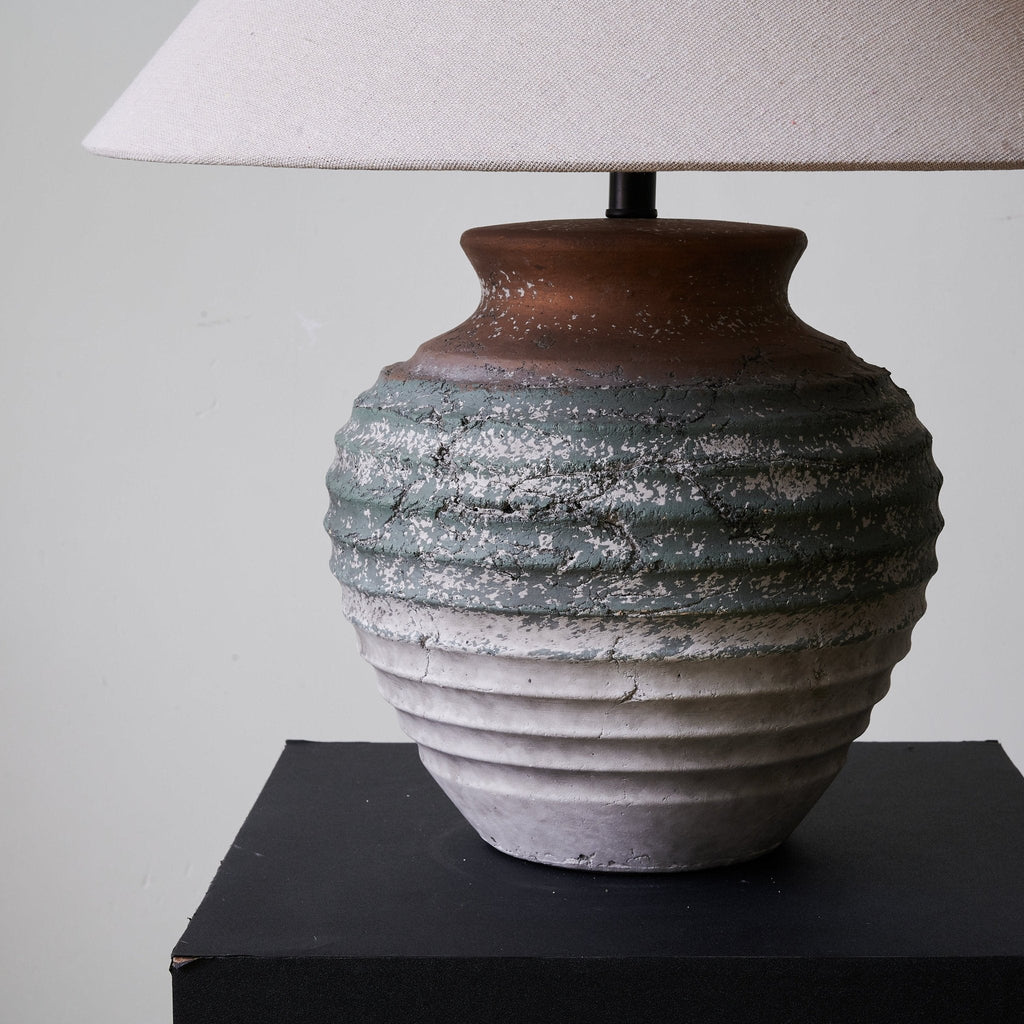 Ridged Clay Table Lamp Terracotta to Charcoal Ombre 17.7 in