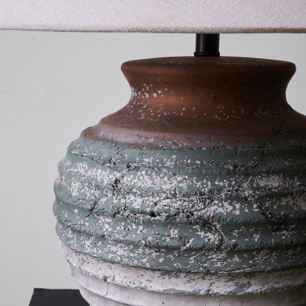 Ridged Clay Table Lamp Terracotta to Charcoal Ombre 17.7 in