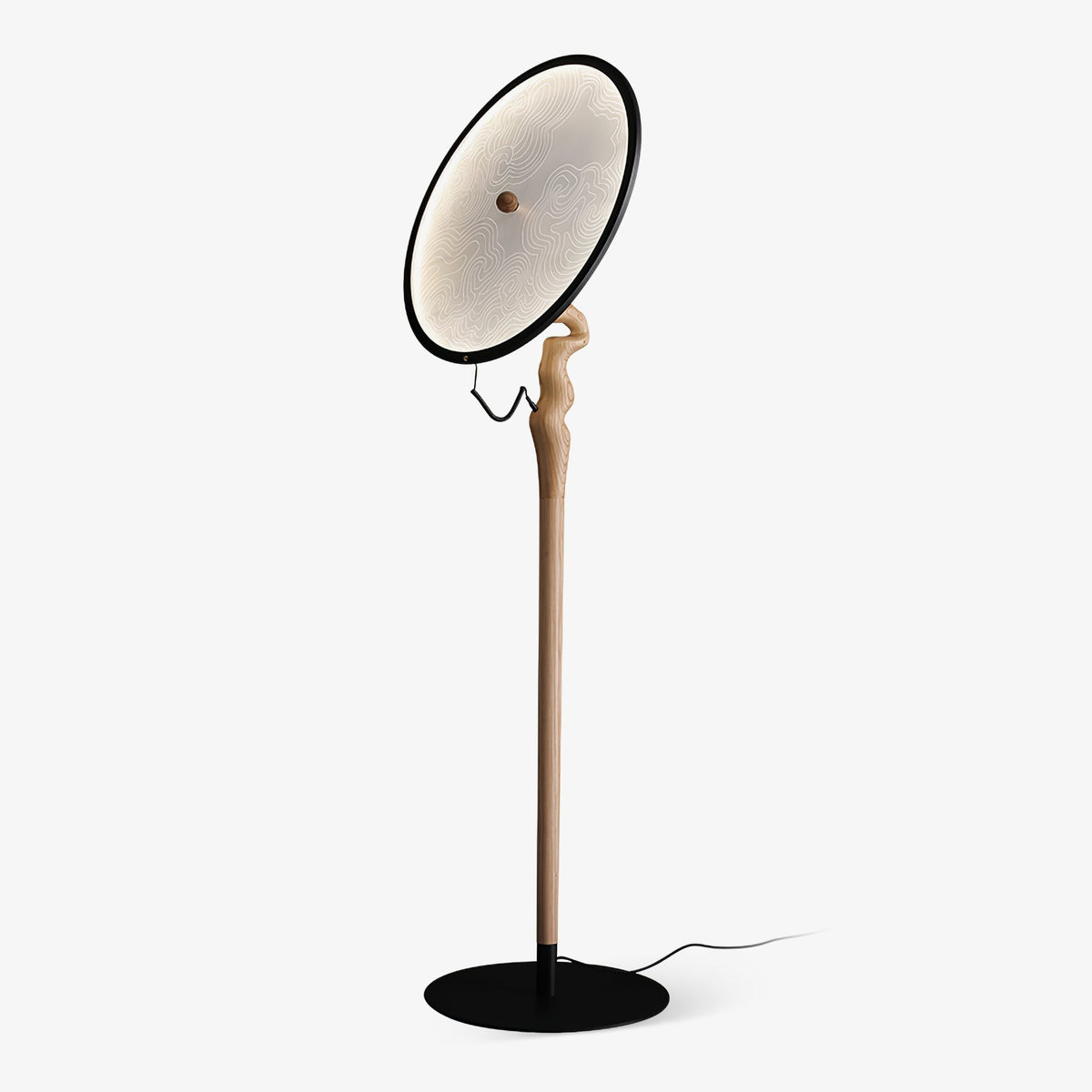 Round Dish Floor Lamp Wood Stand Acrylic Shade 67.7 in