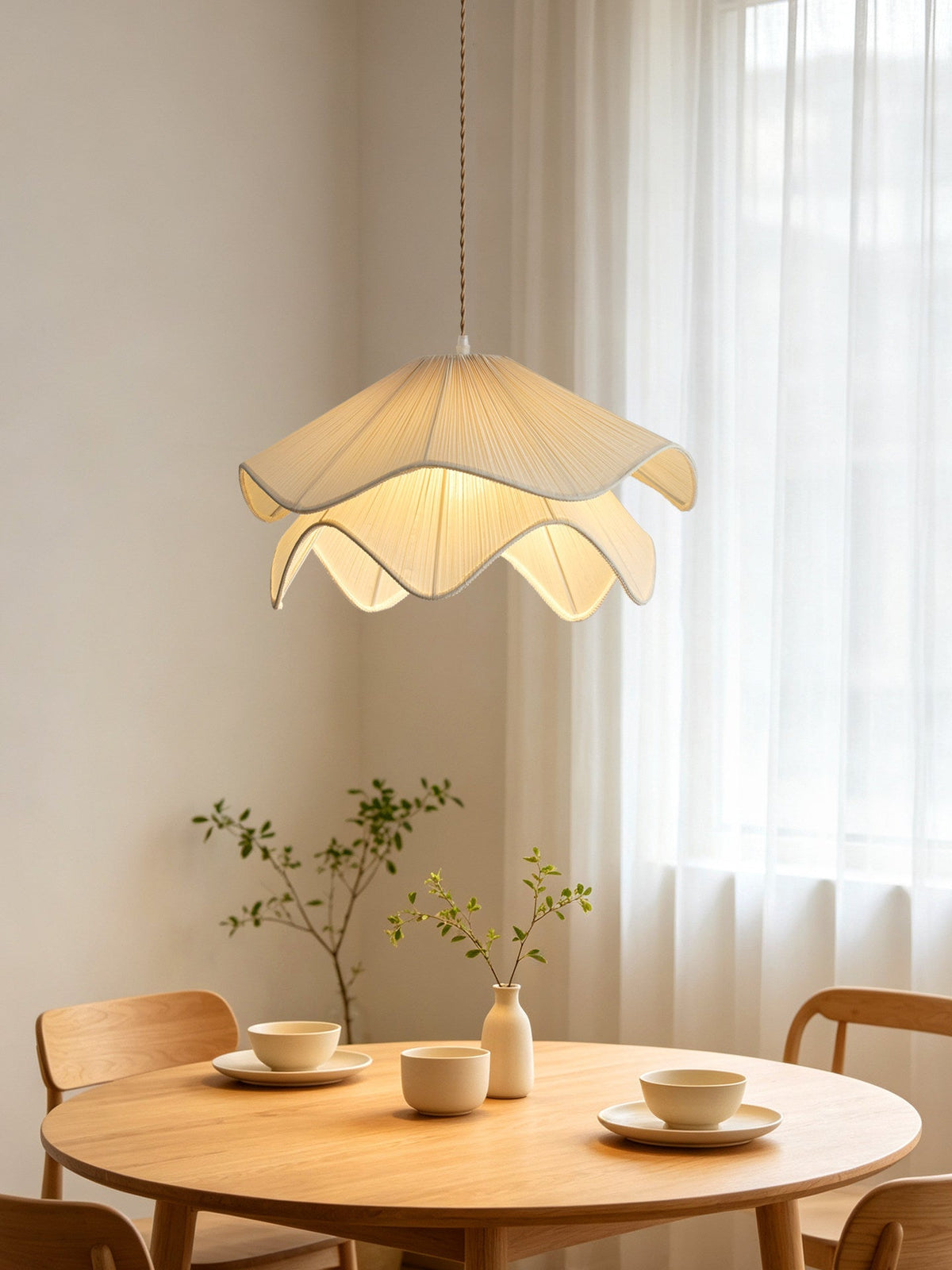 Ruffle Fabric Pendant Light Two Tier Pleated Shade 15.7 in Set of 3