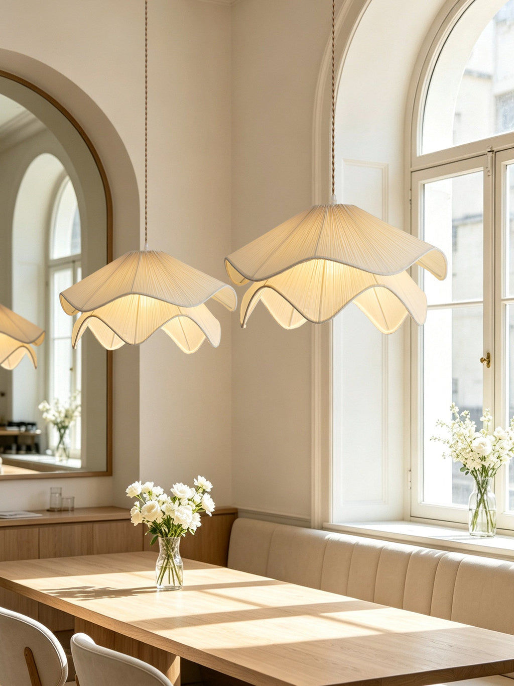 Ruffle Fabric Pendant Light Two Tier Pleated Shade 15.7 in Set of 3
