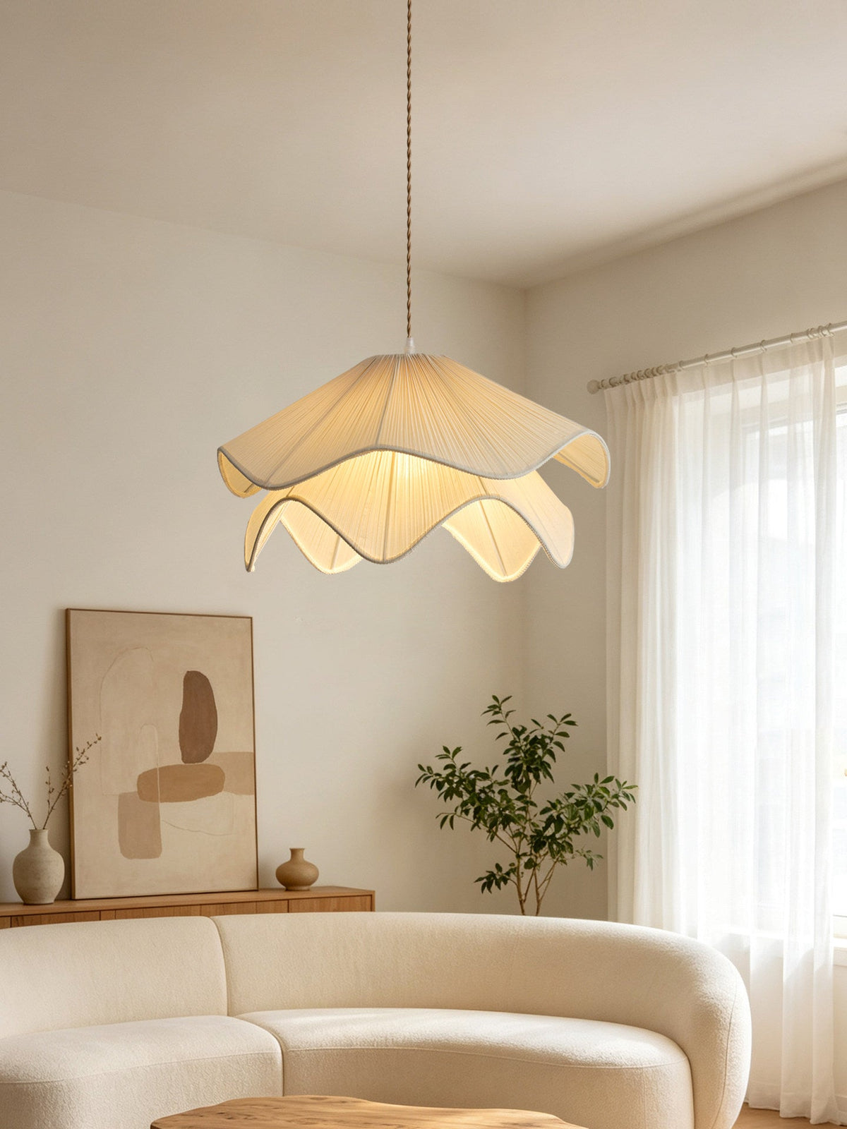 Ruffle Fabric Pendant Light Two Tier Pleated Shade 15.7 in Set of 3