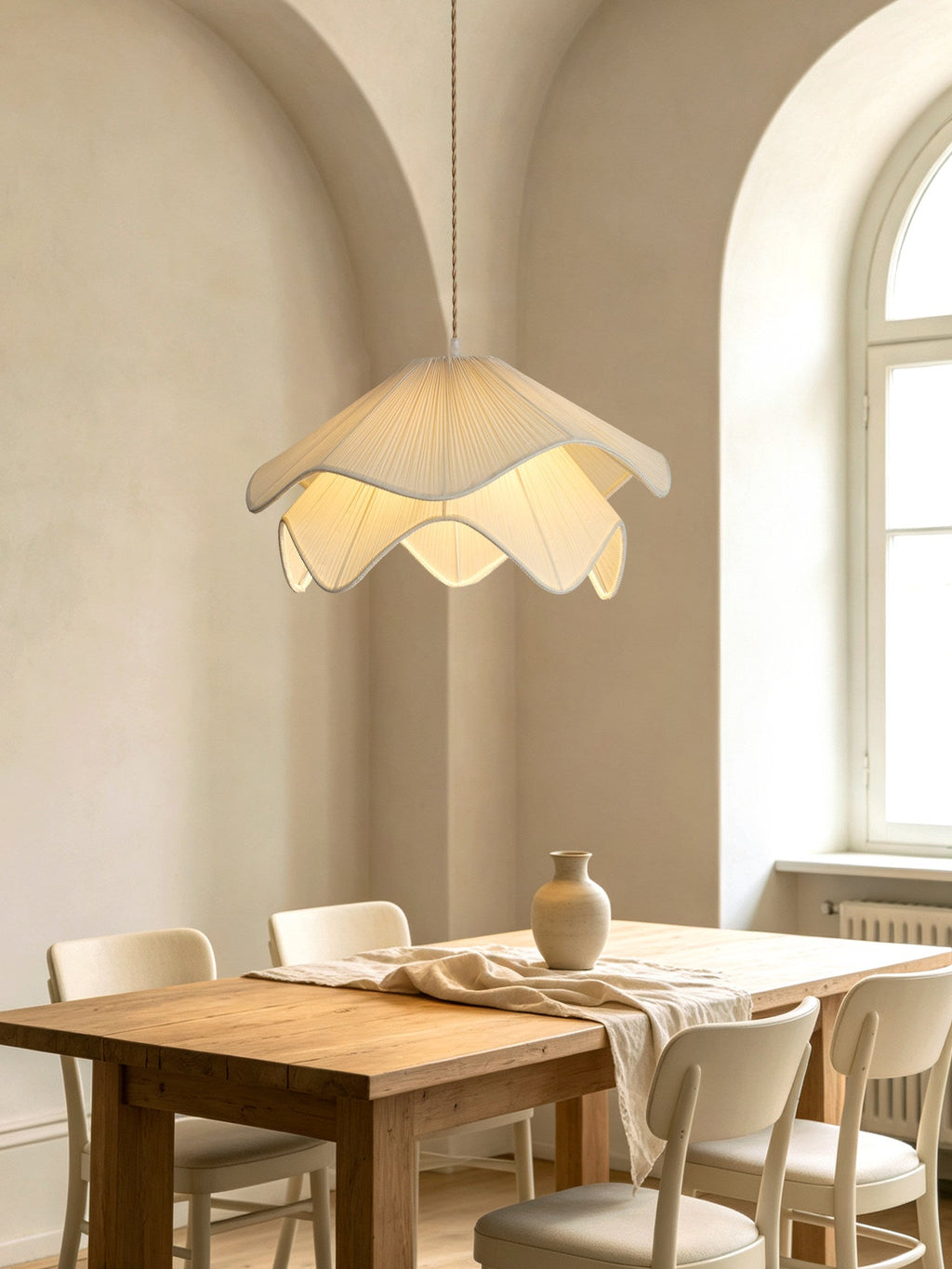 Ruffle Fabric Pendant Light Two Tier Pleated Shade 15.7 in Set of 3