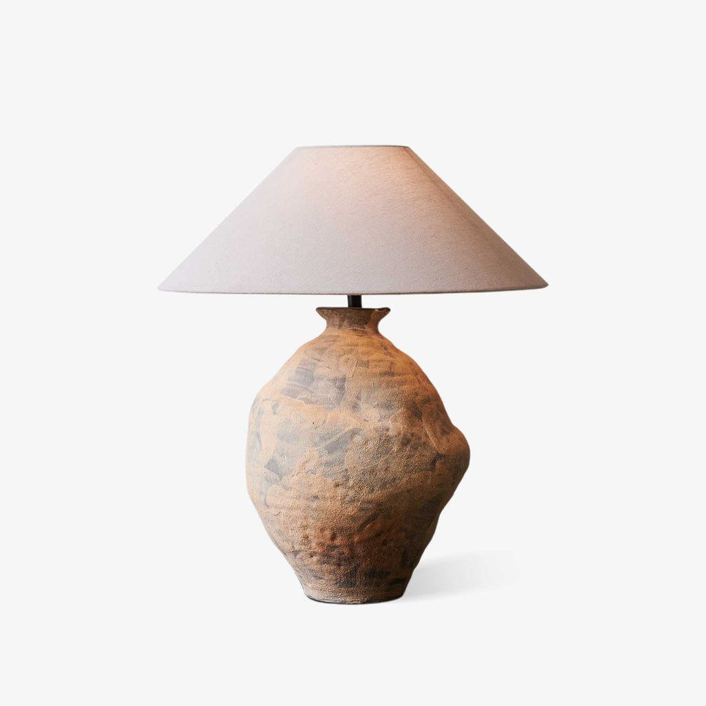 Sculpted Clay Table Lamp Terracotta Base Linen Shade 23.6 in Set of 3
