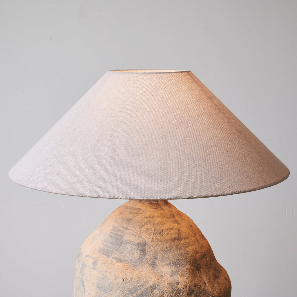 Sculpted Clay Table Lamp Terracotta Base Linen Shade 23.6 in Set of 3