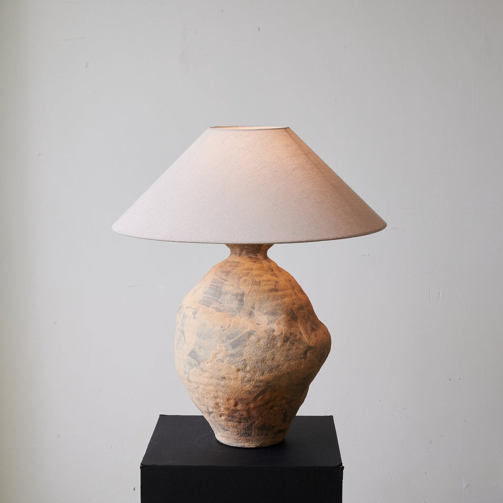 Sculpted Clay Table Lamp Terracotta Base Linen Shade 23.6 in Set of 3