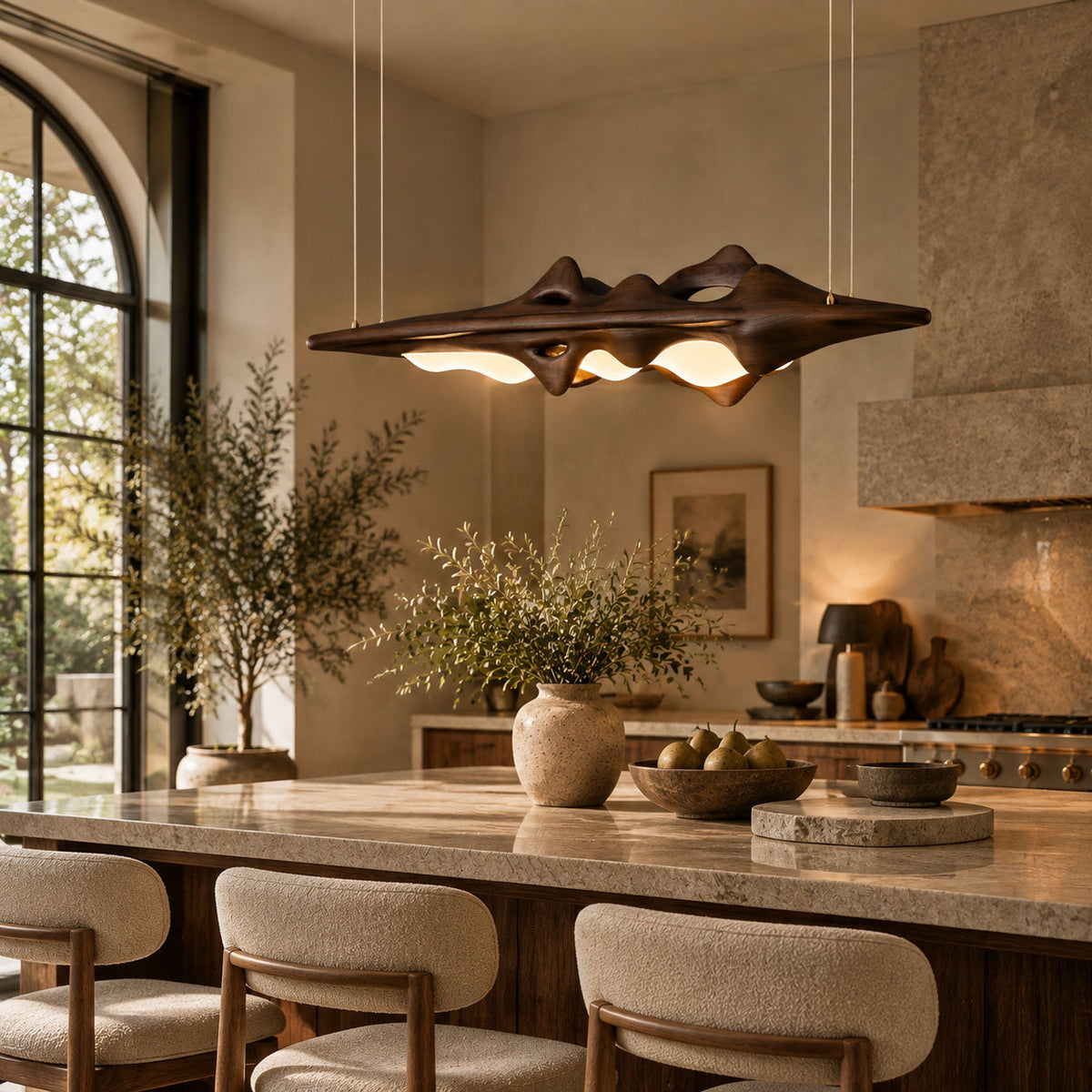 Sculpted Wave Linear Pendant Light 47.2 in Set of 3