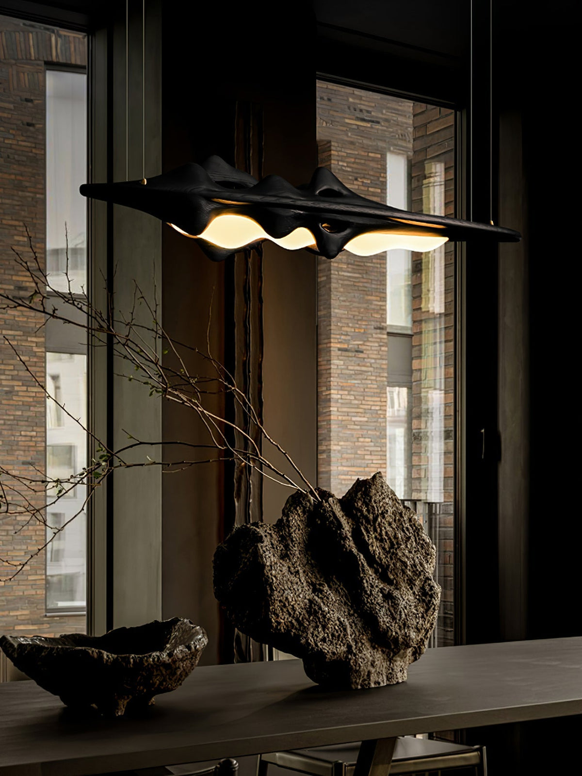 Sculpted Wave Linear Pendant Light 47.2 in Set of 3