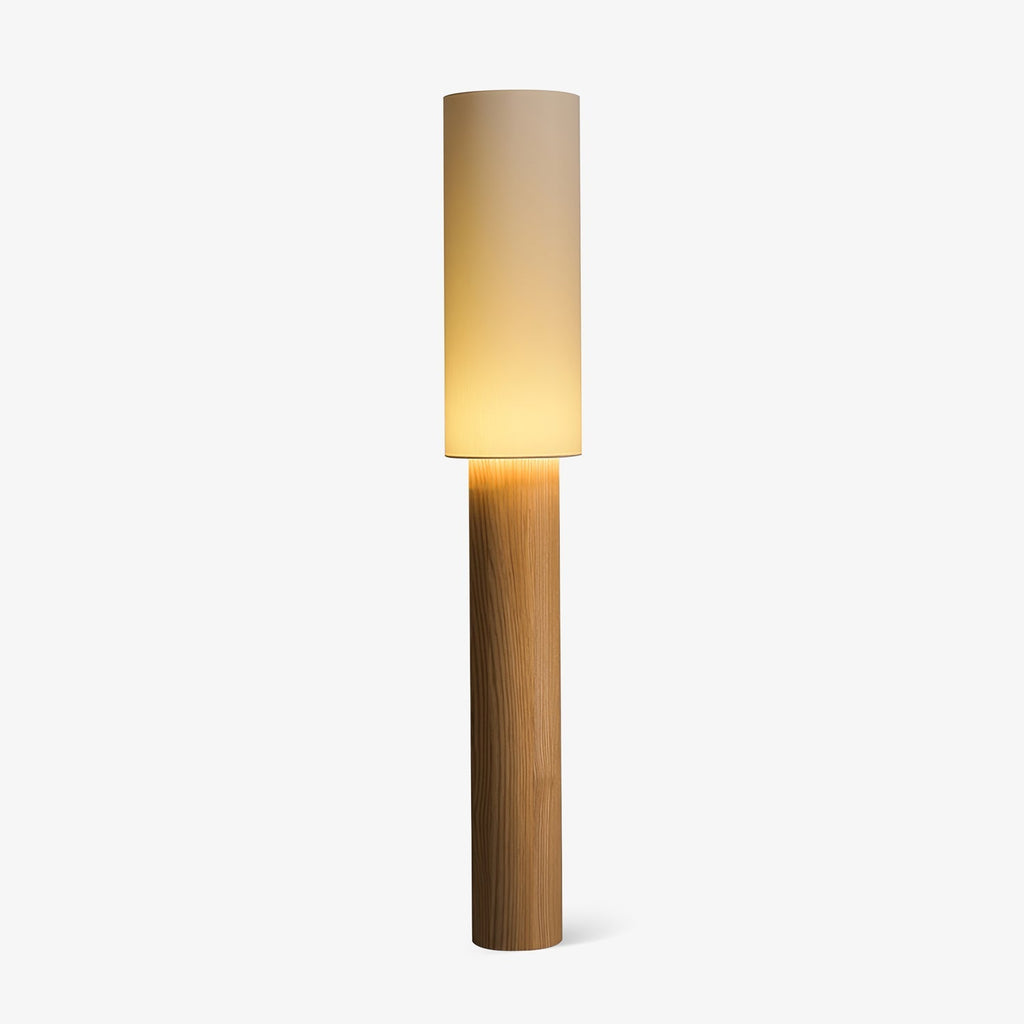 Slim Wood Column Floor Lamp Cylinder Fabric Shade 55.1 in