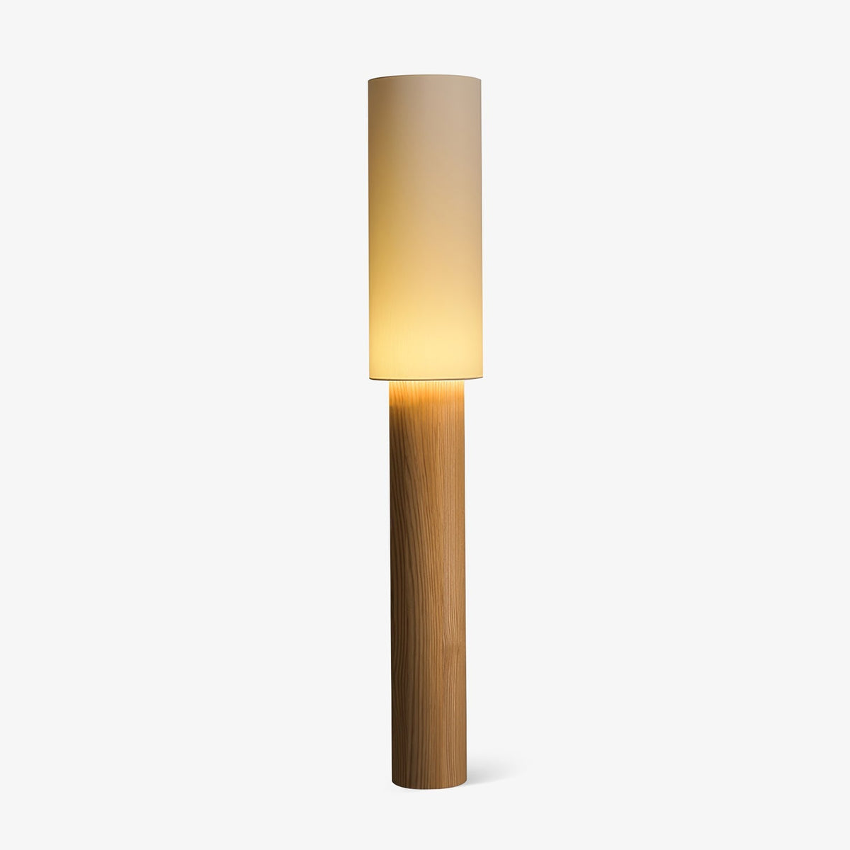 Slim Wood Column Floor Lamp Cylinder Fabric Shade 55.1 in