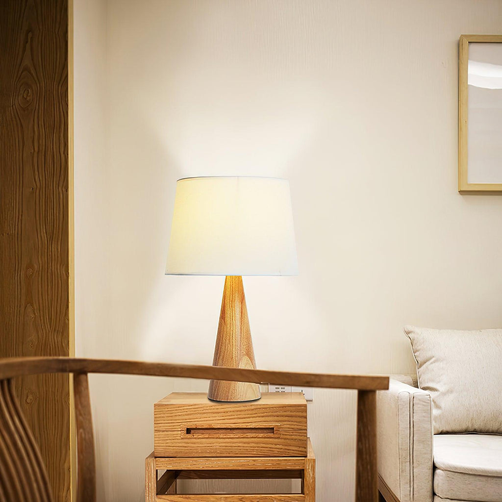 Solid Wood Cone Table Lamp Fabric Shade 19.7 in Set of 2
