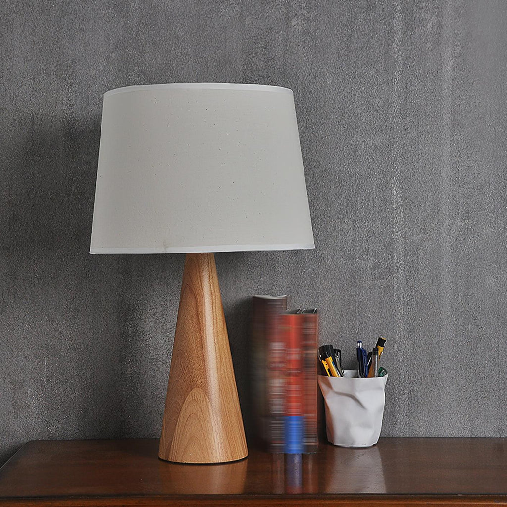 Solid Wood Cone Table Lamp Fabric Shade 19.7 in Set of 2