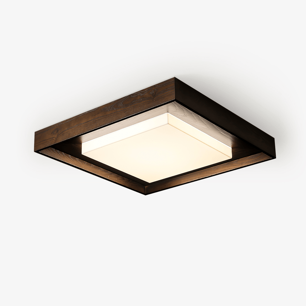 Square Wood Frame Ceiling Light Flush Mount 27.6 in Set of 3