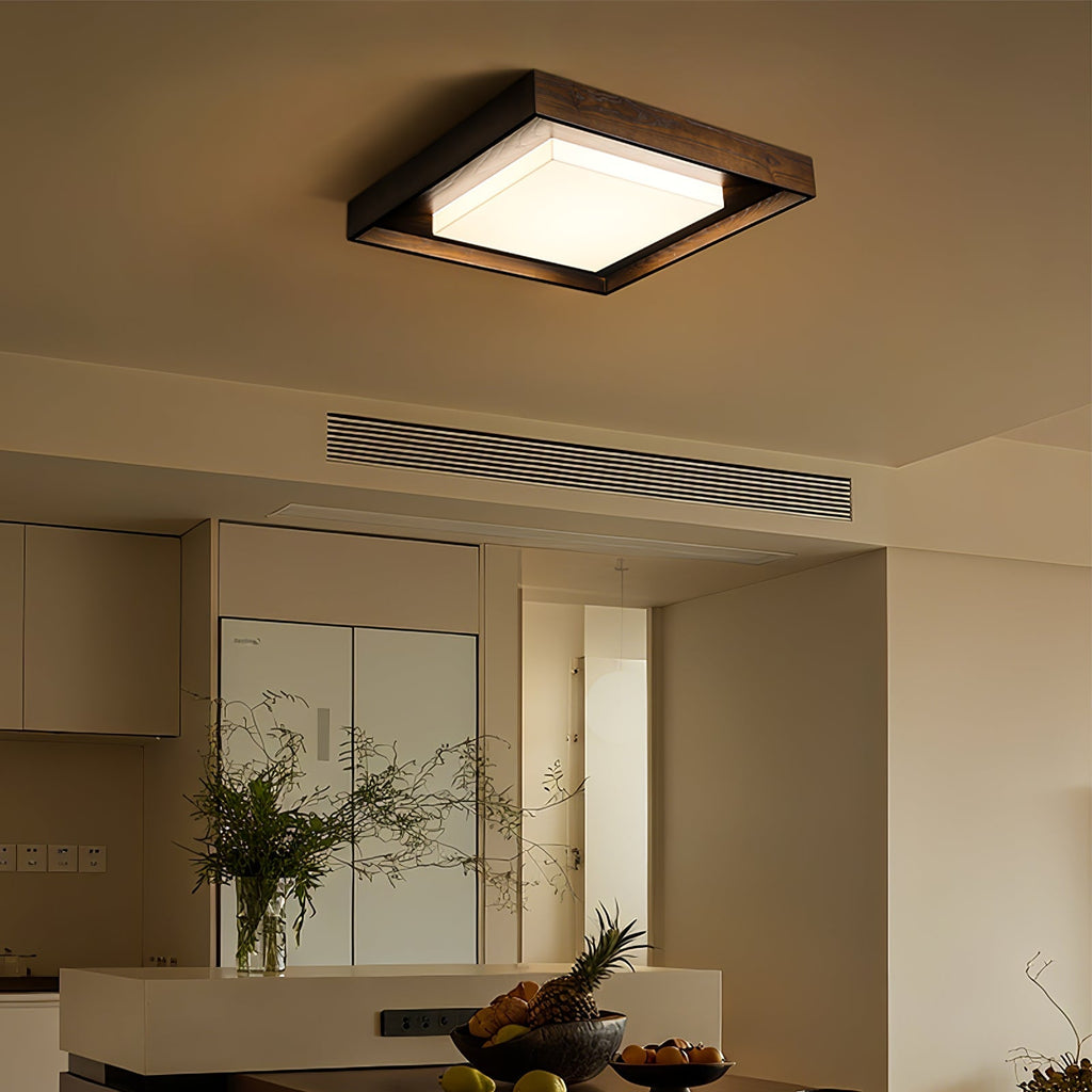 Square Wood Frame Ceiling Light Flush Mount 27.6 in Set of 3