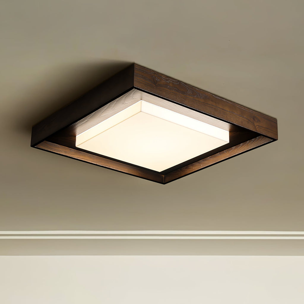 Square Wood Frame Ceiling Light Flush Mount 27.6 in Set of 3