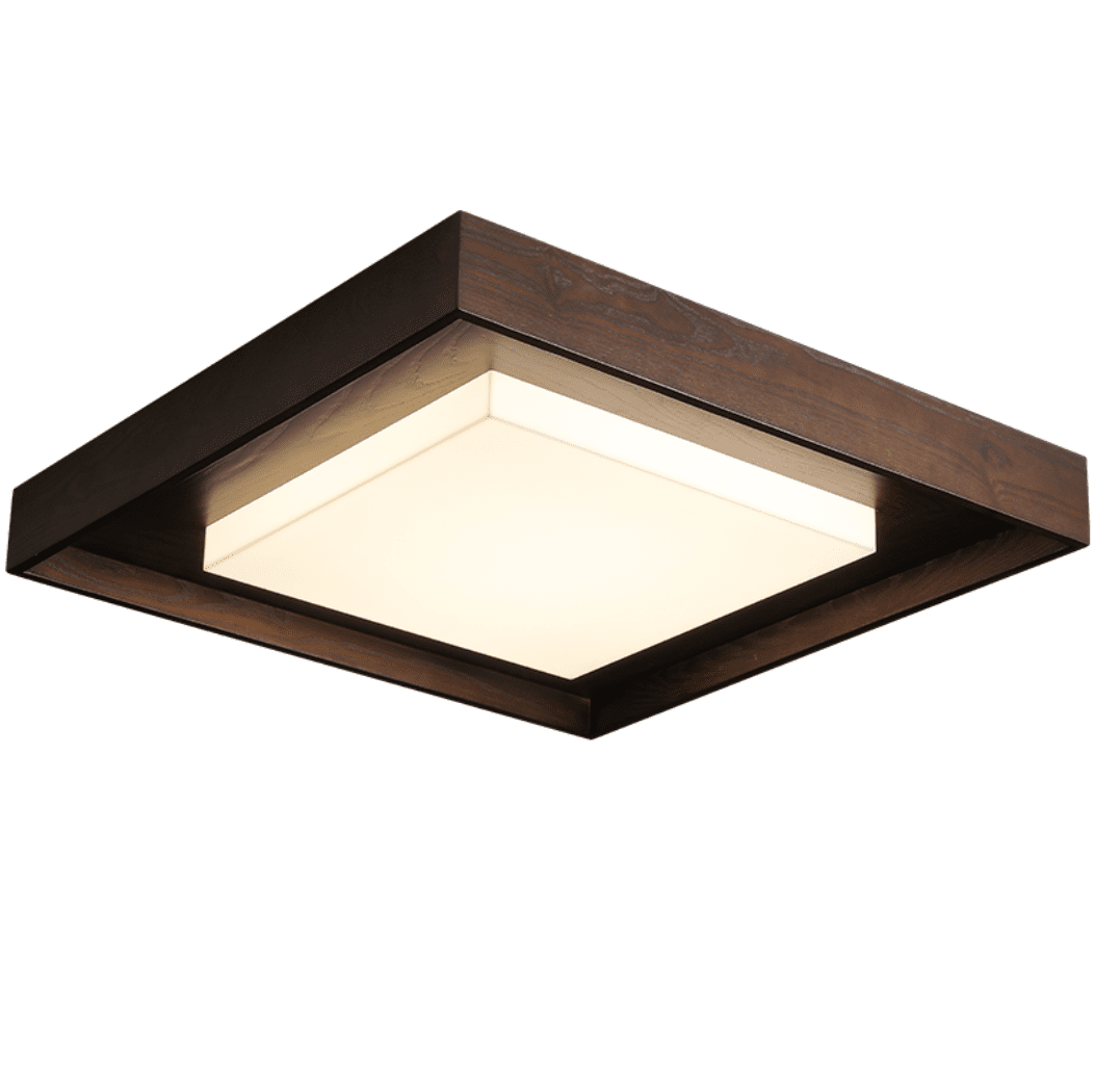 Square Wood Frame Ceiling Light Flush Mount 27.6 in Set of 3