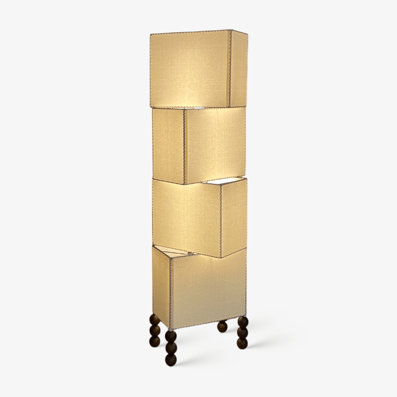 Stacked Cube Floor Lamp White Fabric and Walnut Wood 51.2 in Set of 3
