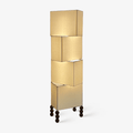 Stacked Cube Floor Lamp White Fabric and Walnut Wood 51.2 in Set of 3