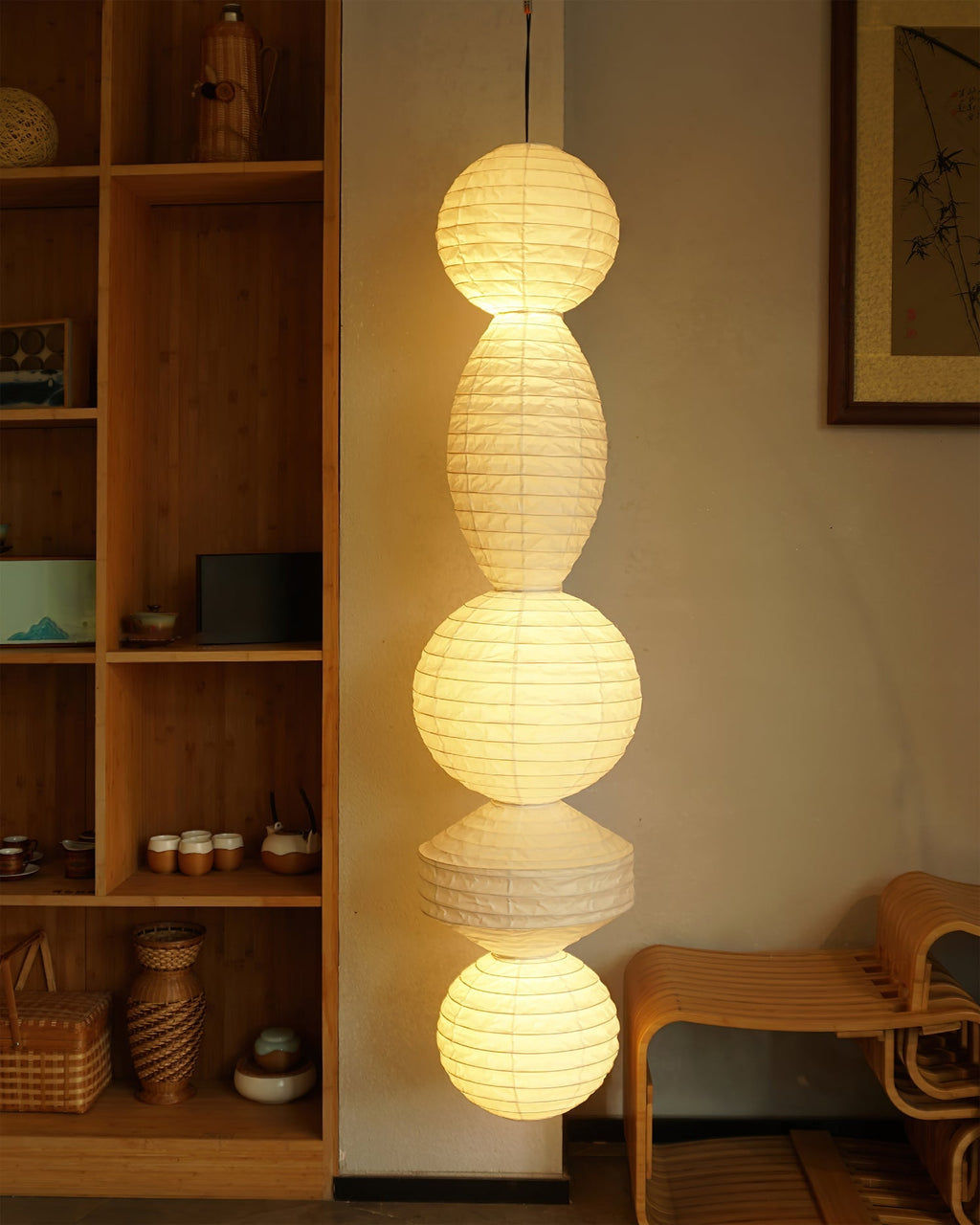 Stacked Paper Lantern Plug In Swag Pendant 44.9 in