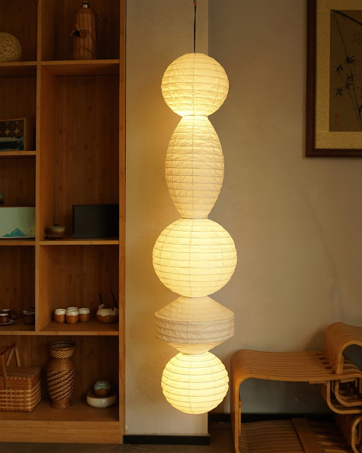 Stacked Paper Lantern Plug In Swag Pendant 44.9 in