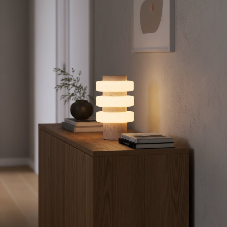 Stone Table Lamp with Three Glass Rings 11.8 in