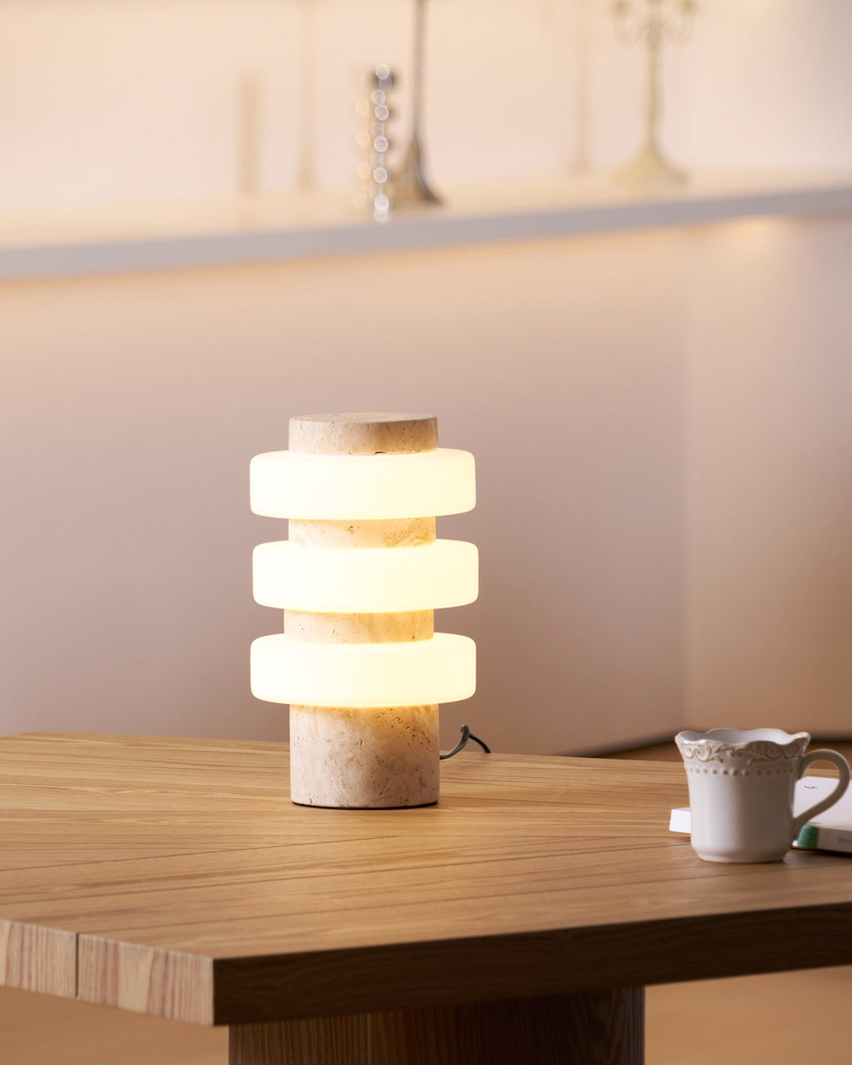 Stone Table Lamp with Three Glass Rings 11.8 in