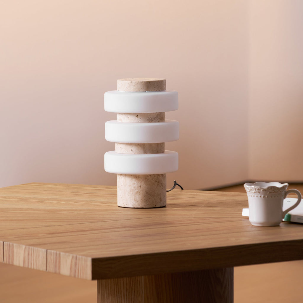 Stone Table Lamp with Three Glass Rings 11.8 in