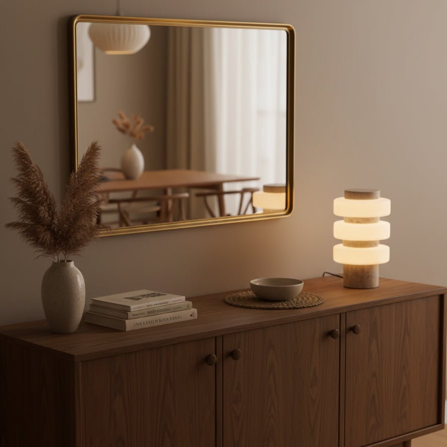 Stone Table Lamp with Three Glass Rings 11.8 in