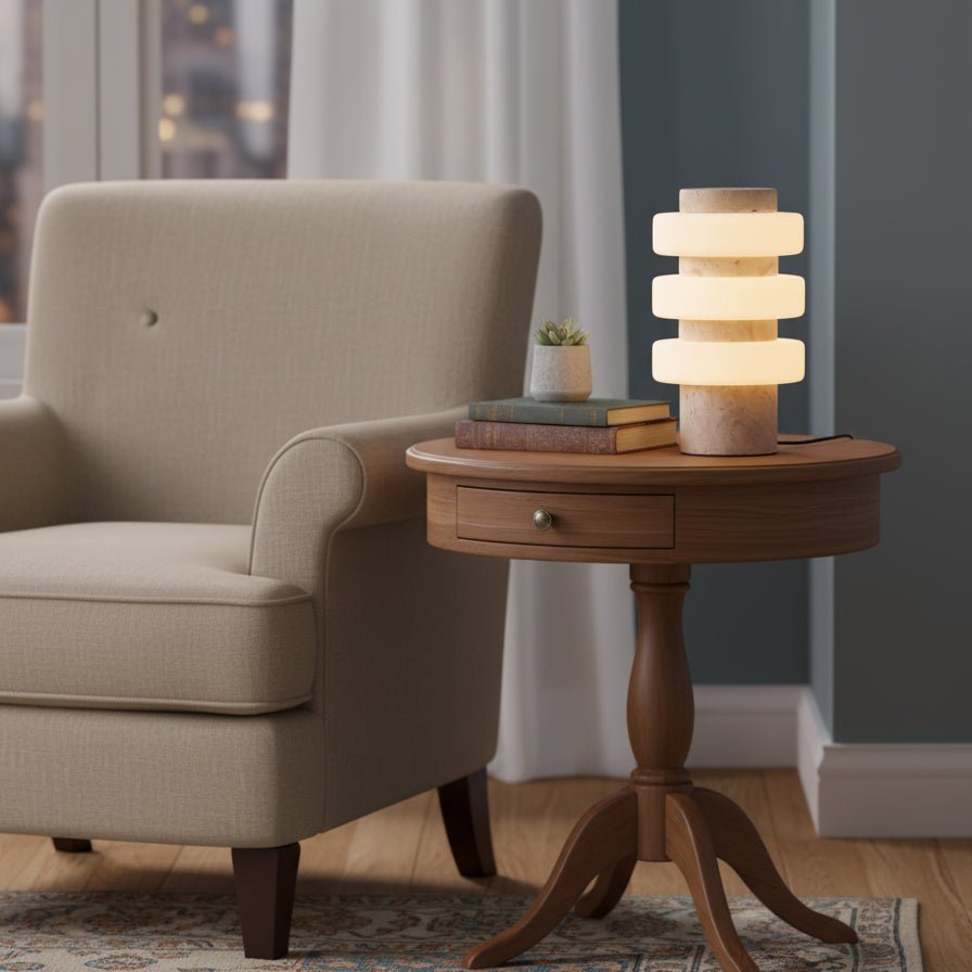 Stone Table Lamp with Three Glass Rings 11.8 in