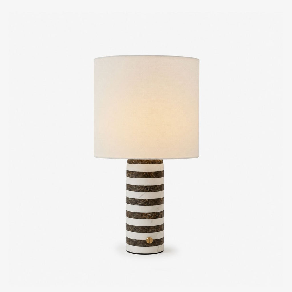 Striped Marble Table Lamp White Fabric Drum Shade 19.9 in Set of 3