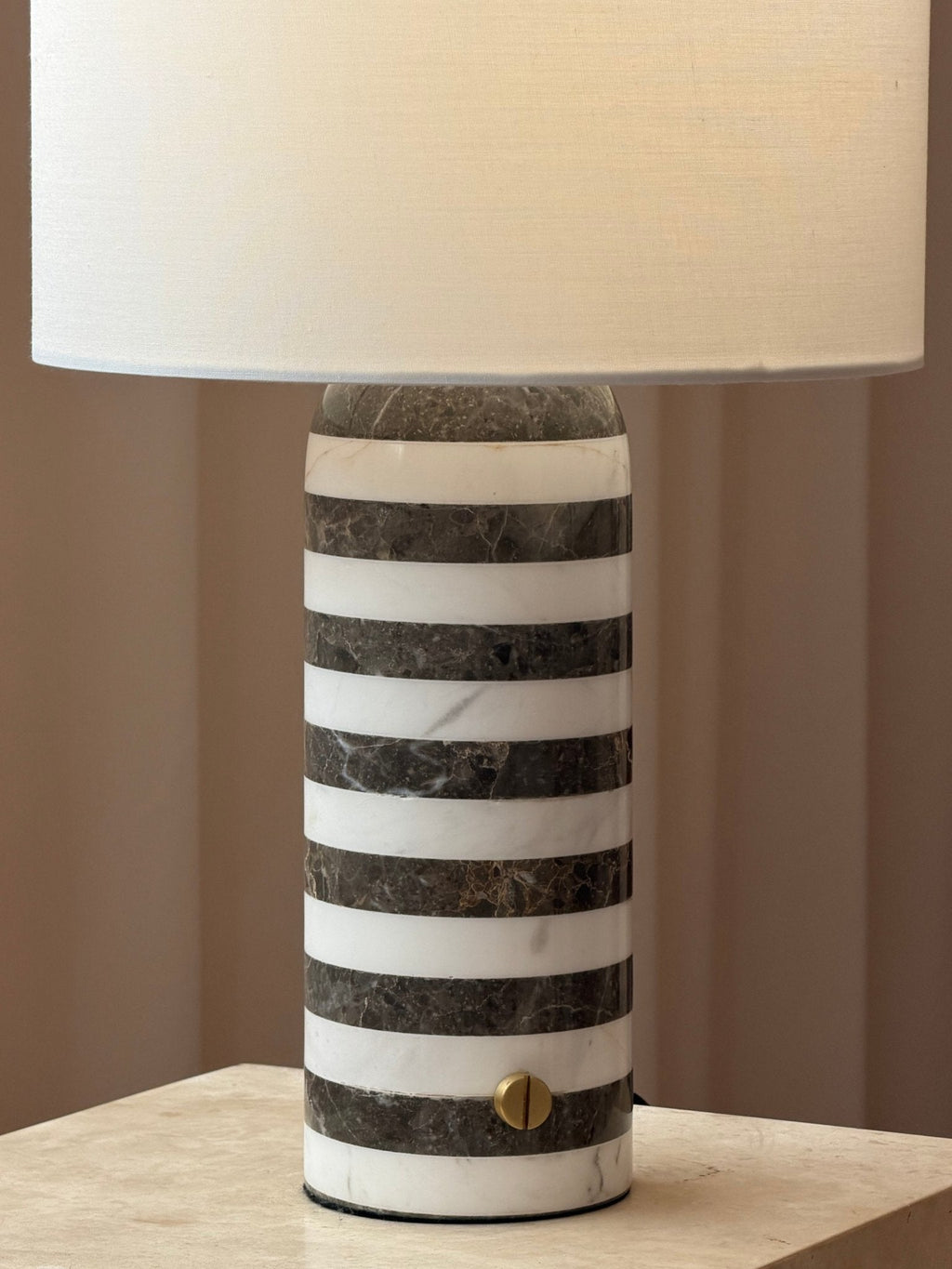 Striped Marble Table Lamp White Fabric Drum Shade 19.9 in Set of 3
