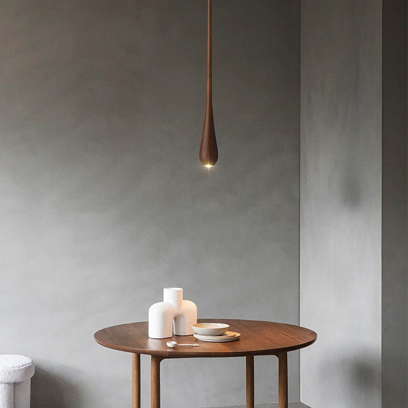 Teardrop Pendant Light Turned Wood Long Drop 4.9 in Set of 2