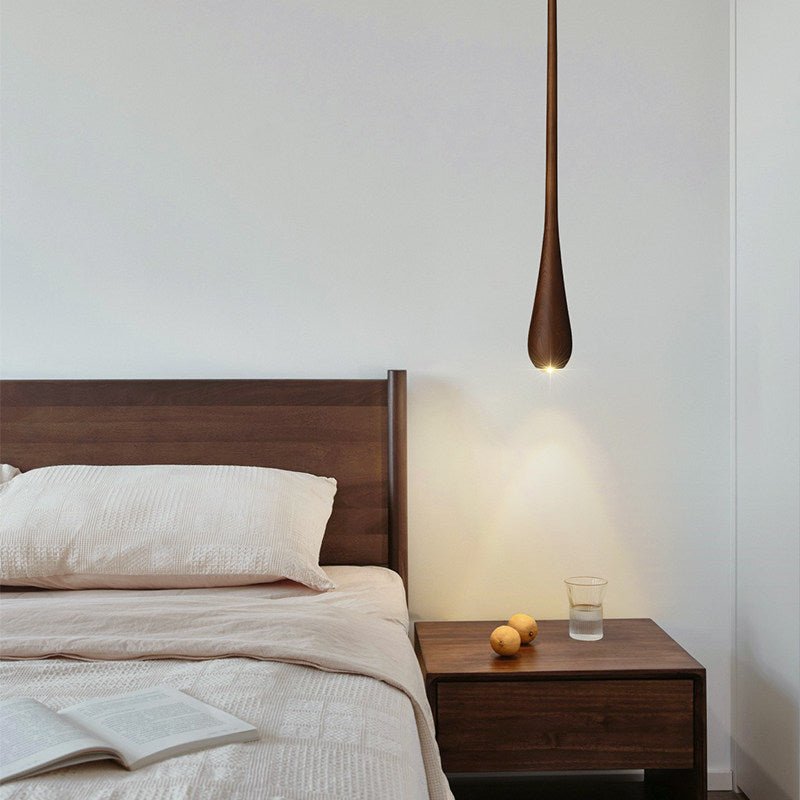 Teardrop Pendant Light Turned Wood Long Drop 4.9 in Set of 2