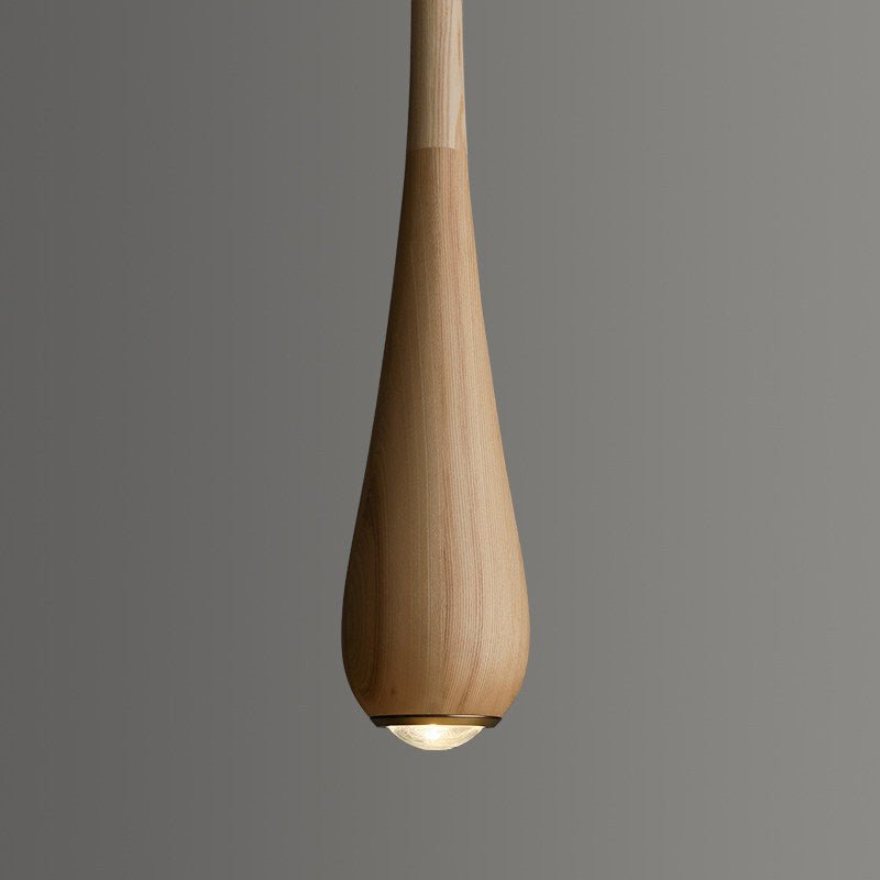 Teardrop Pendant Light Turned Wood Long Drop 4.9 in Set of 2