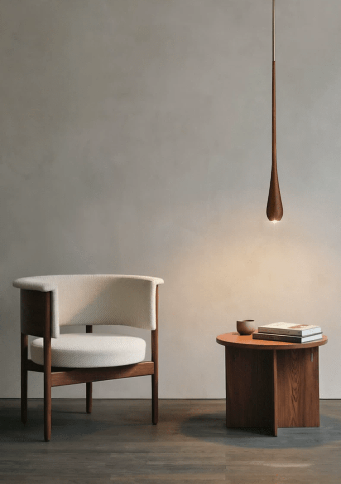 Teardrop Pendant Light Turned Wood Long Drop 4.9 in Set of 2